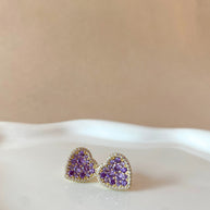 Purple Crystals Hearts Earrings