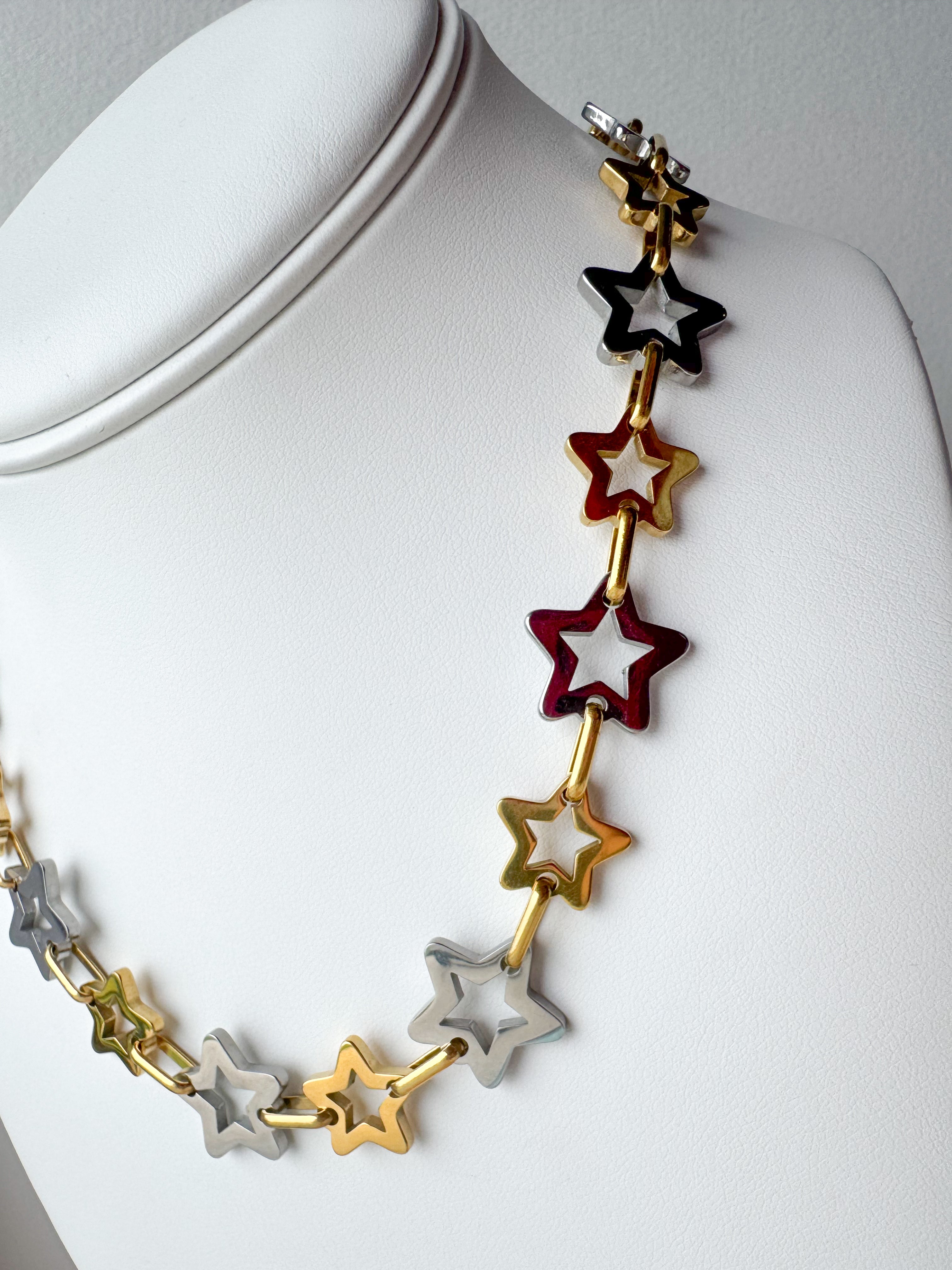 Golden & Silver Star Pattern Necklace