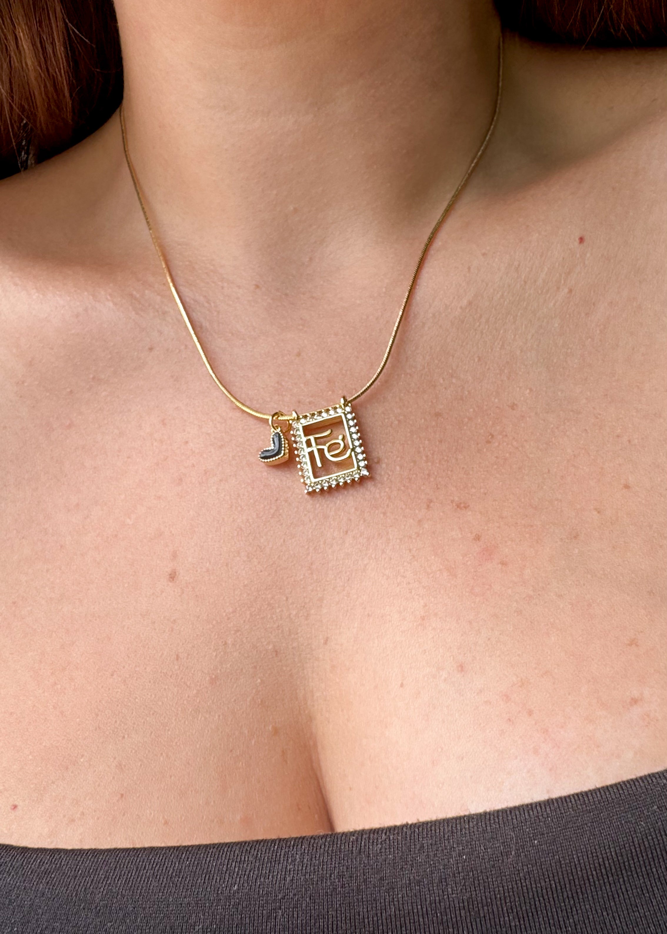 Faith and Black Heart Adjustable Necklace