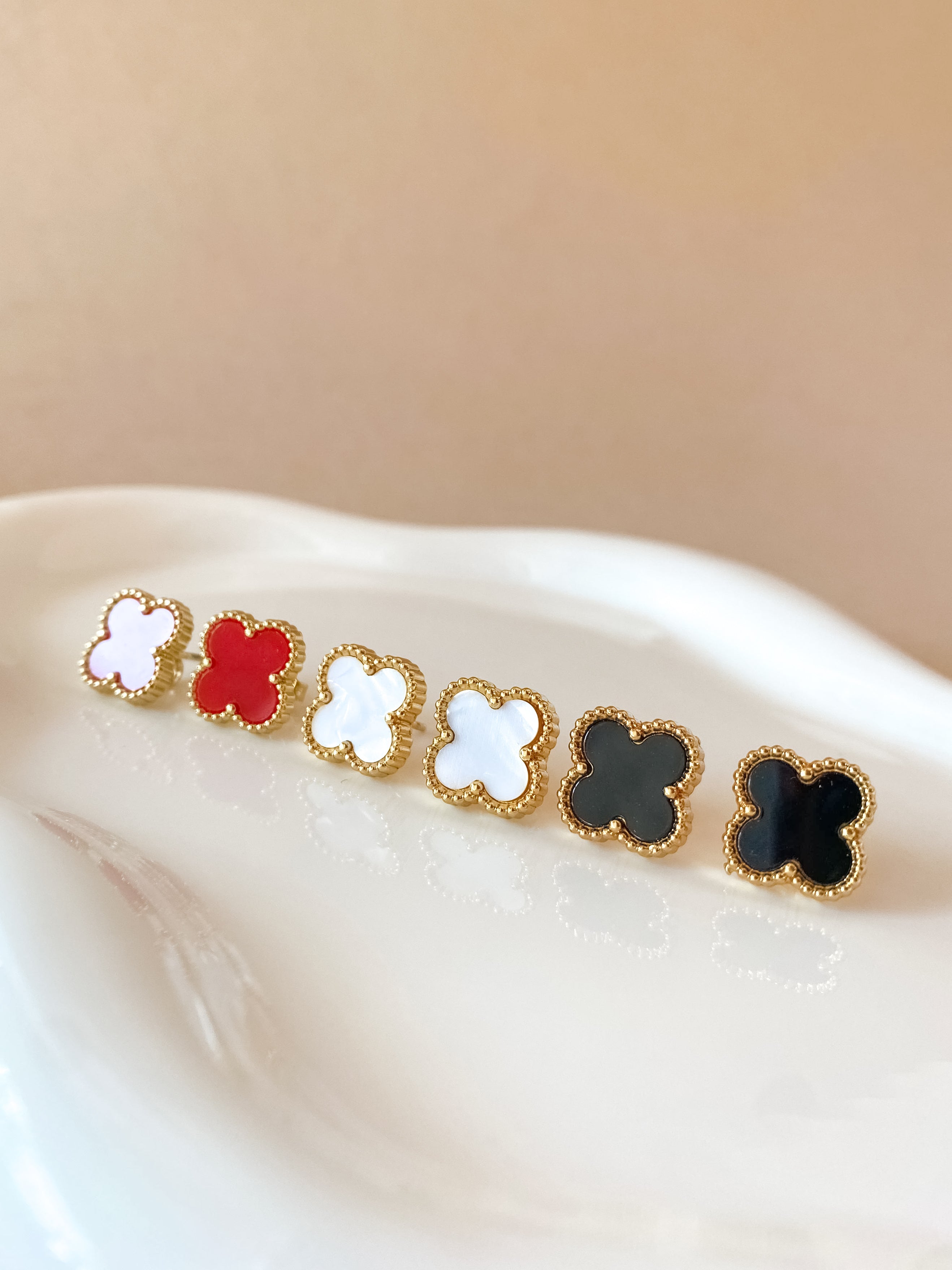 White, Red and Black Clovers Earrings