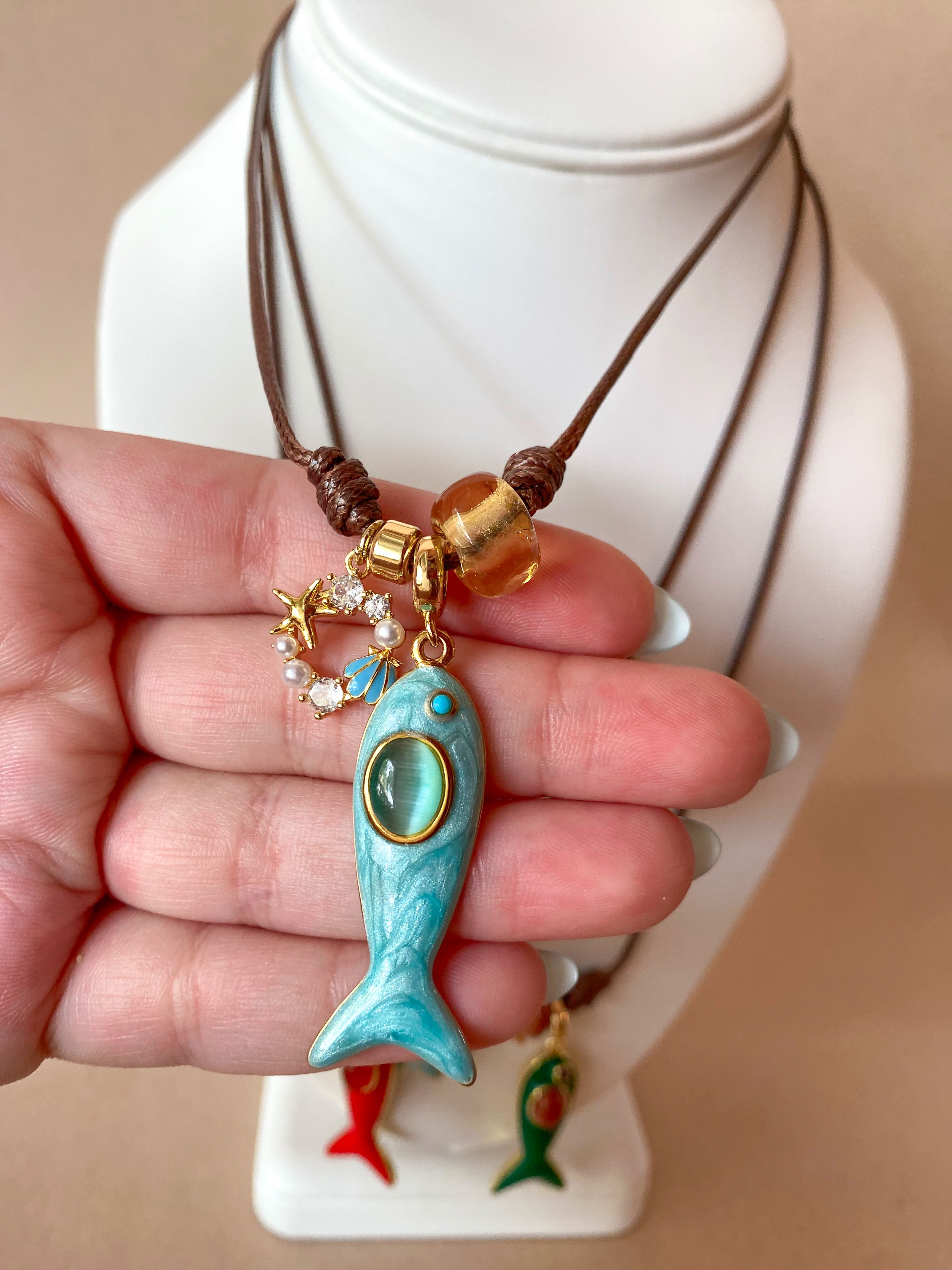 Different Styles of Fish Leather Adjustable Necklaces