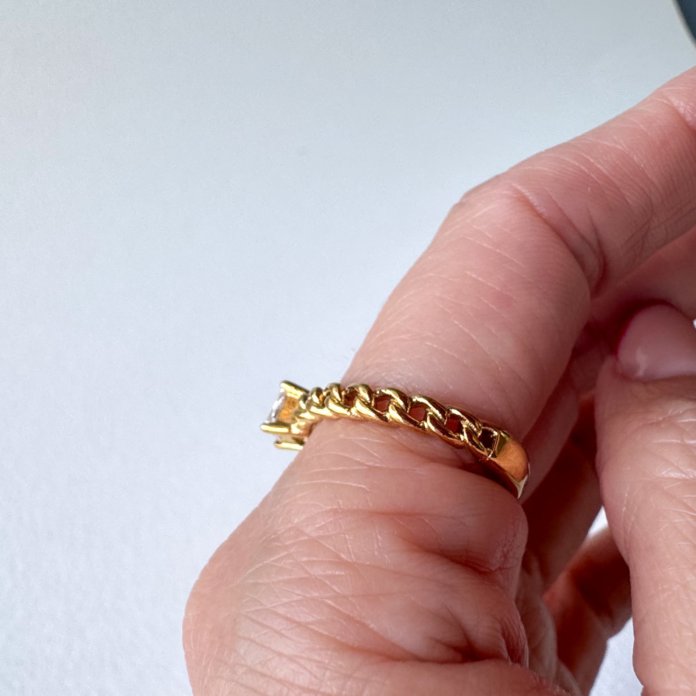 Golden Textured Single Zircon Steel Ring