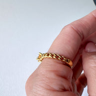 Golden Textured Single Zircon Steel Ring