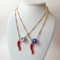 Red Horn Turkish White or Blue Evil Eye Necklaces