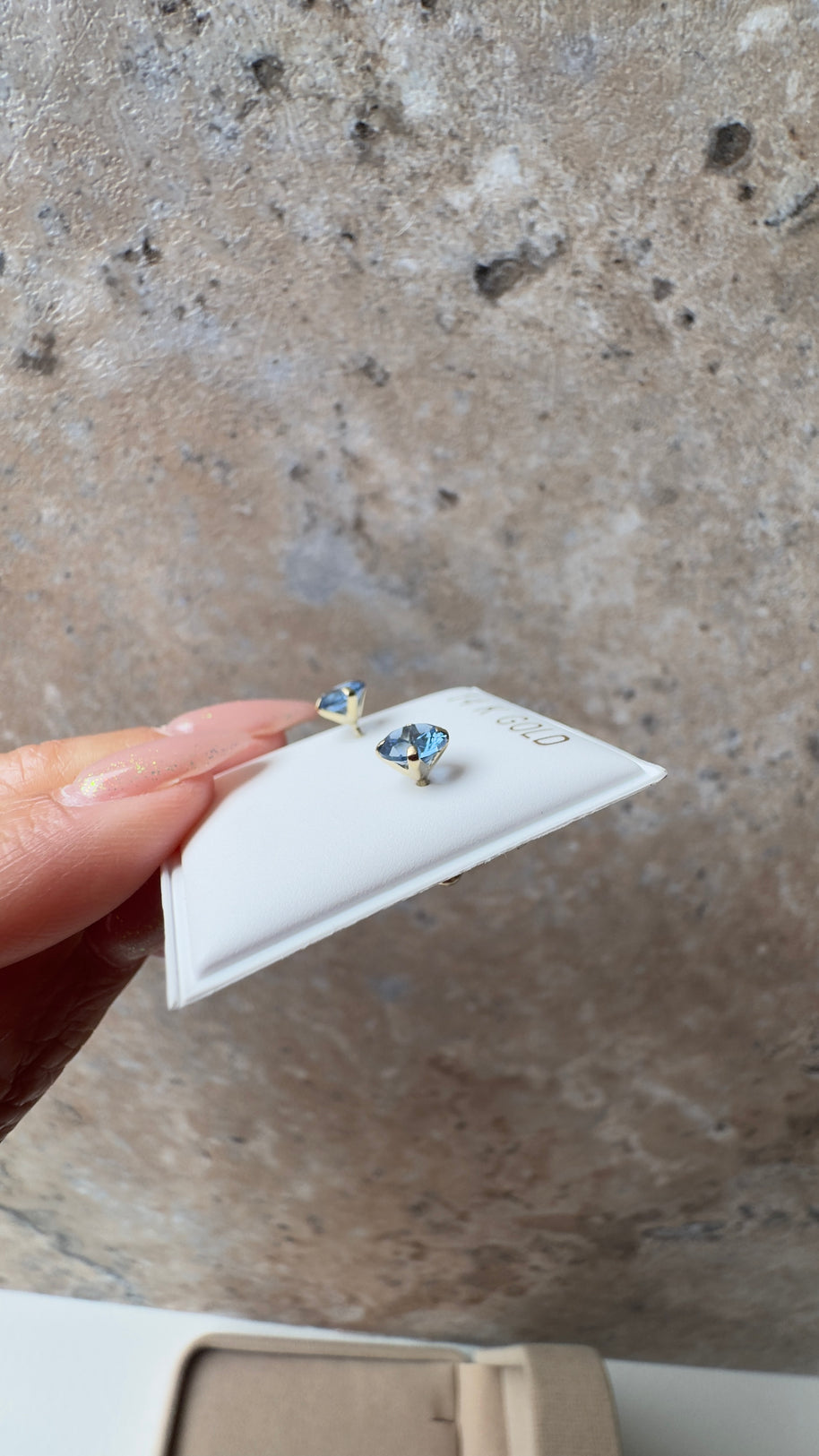 Blue Crystal Topitos 14K Solid Gold Earrings