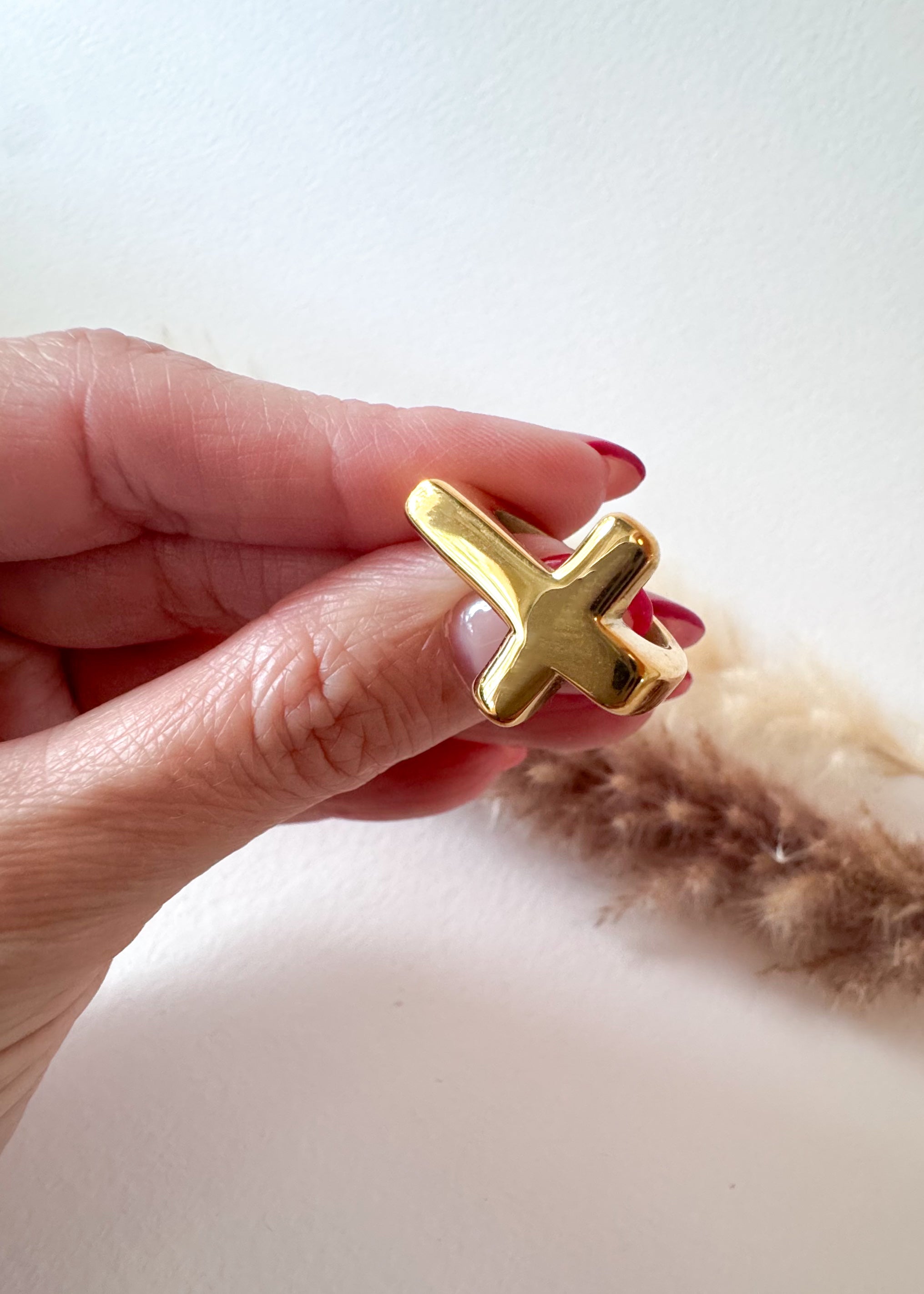 Golden Steel Cross Shape Ring
