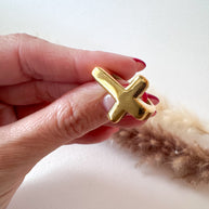 Golden Steel Cross Shape Ring