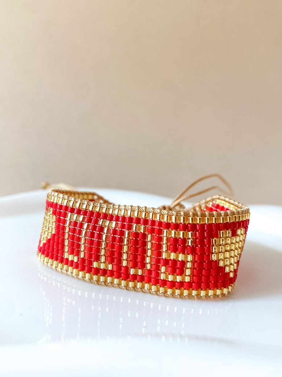 Jesus & God Red, Gold and Blue Miyuki Handmade Adjustable Bracelet