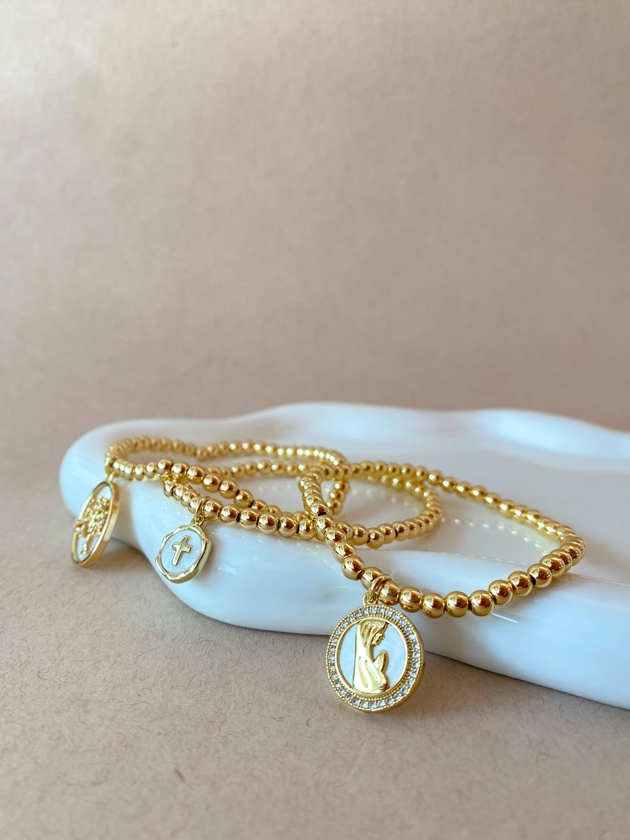 Tree of Life, Cross and Prayer Virgin Elastic Bracelets