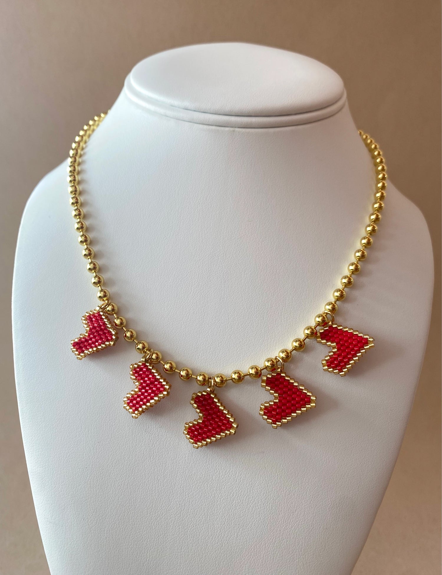 Red Hearts Miyuki Handmade Necklace