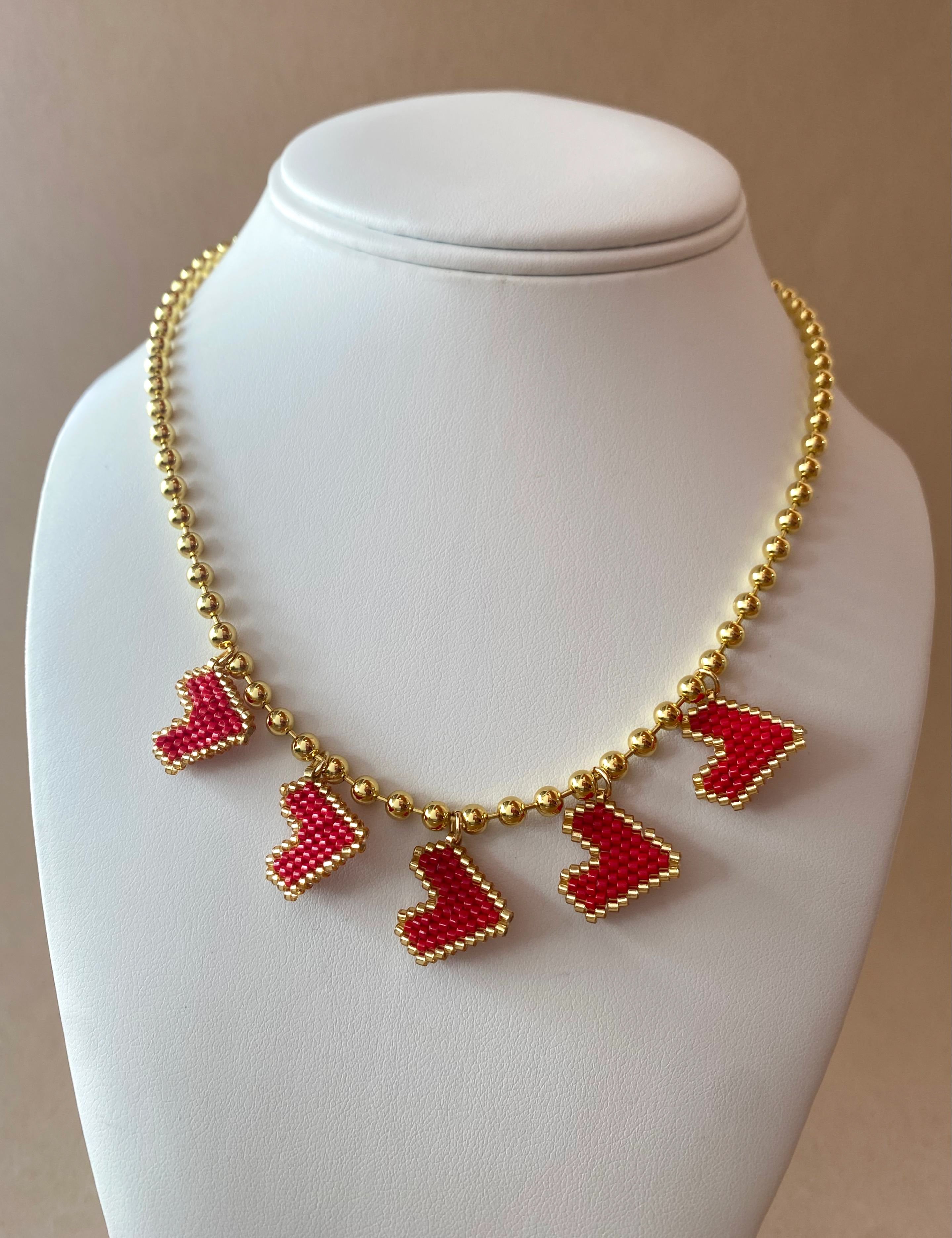 Red Hearts Miyuki Handmade Necklace