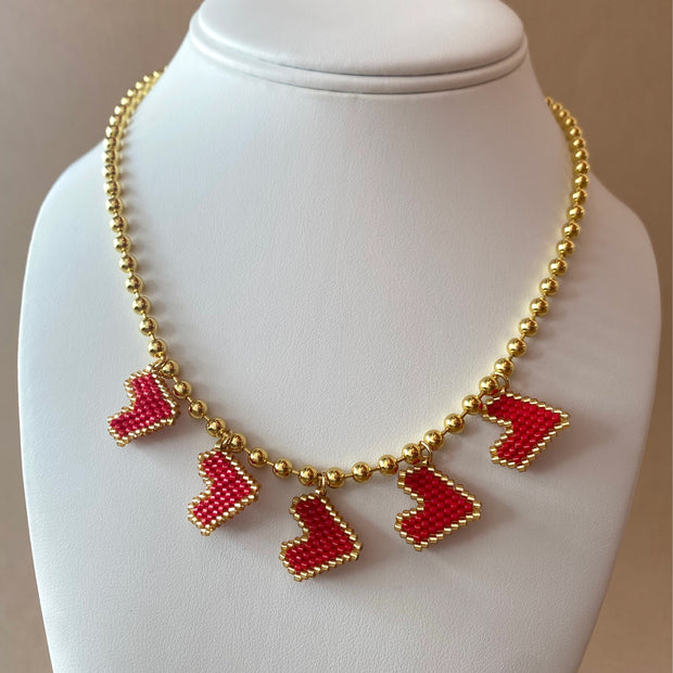 Red Hearts Miyuki Handmade Necklace