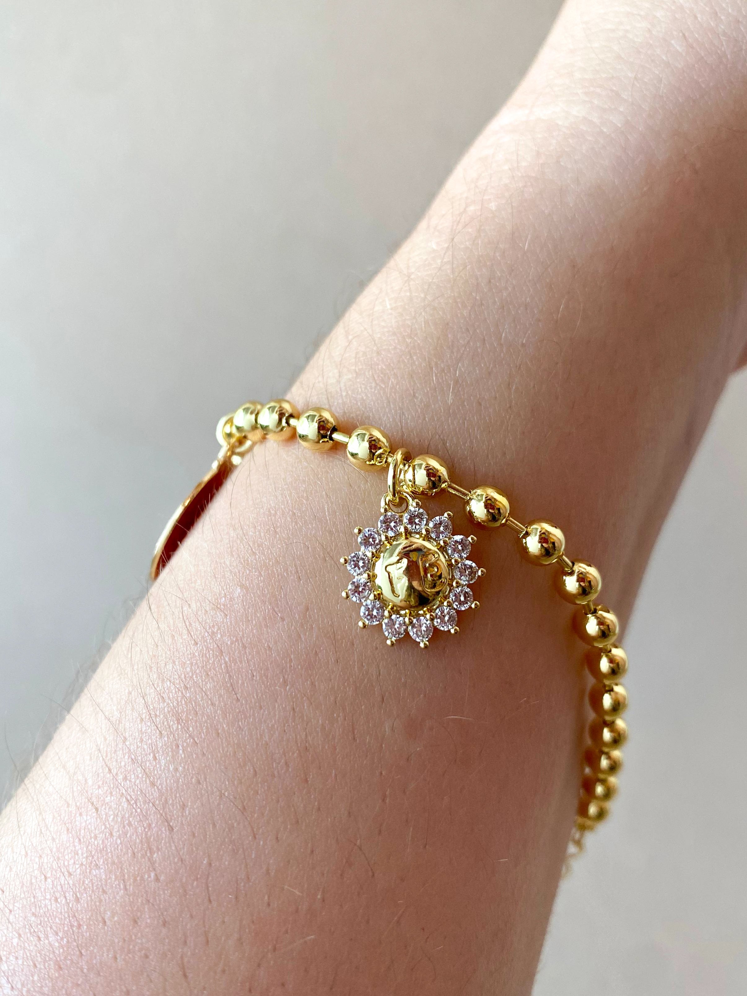 Our Father, Green Heart, Faith Flower Charm Bracelet