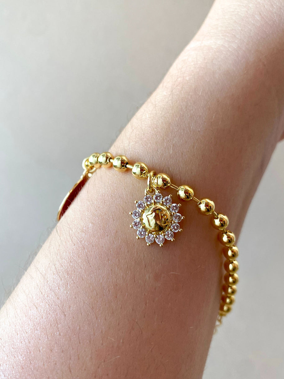 Our Father, Green Heart, Faith Flower Charm Bracelet