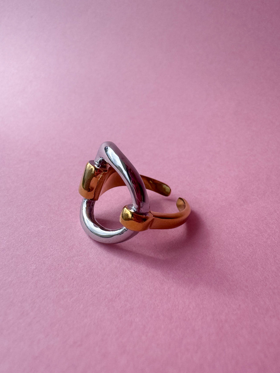 Silver & Gold Square Shape Ring