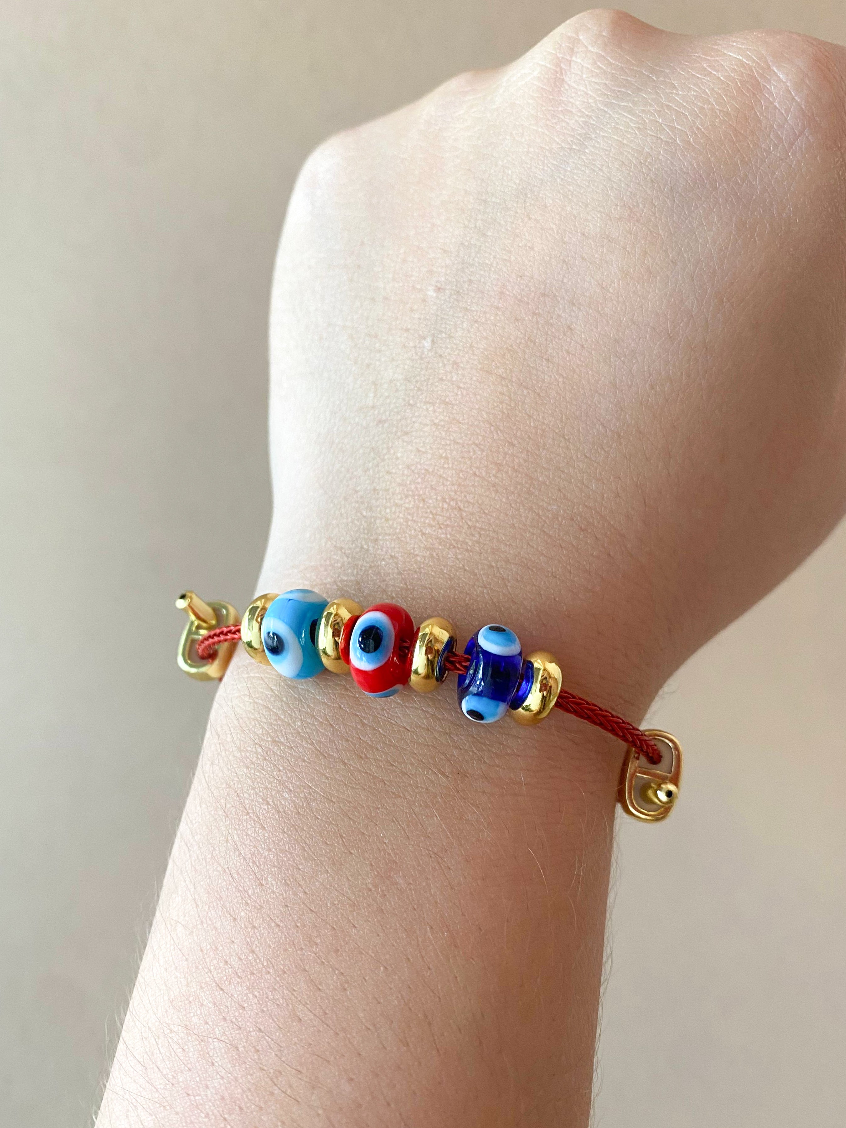 3 Evil Eye Adjustable Red Bracelet