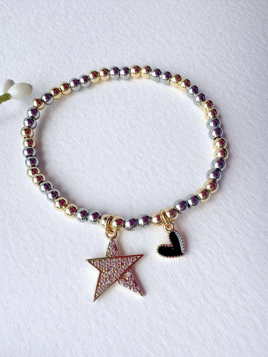 Big Star ⭐️ & Black Heart 🖤 Elastic Bracelet