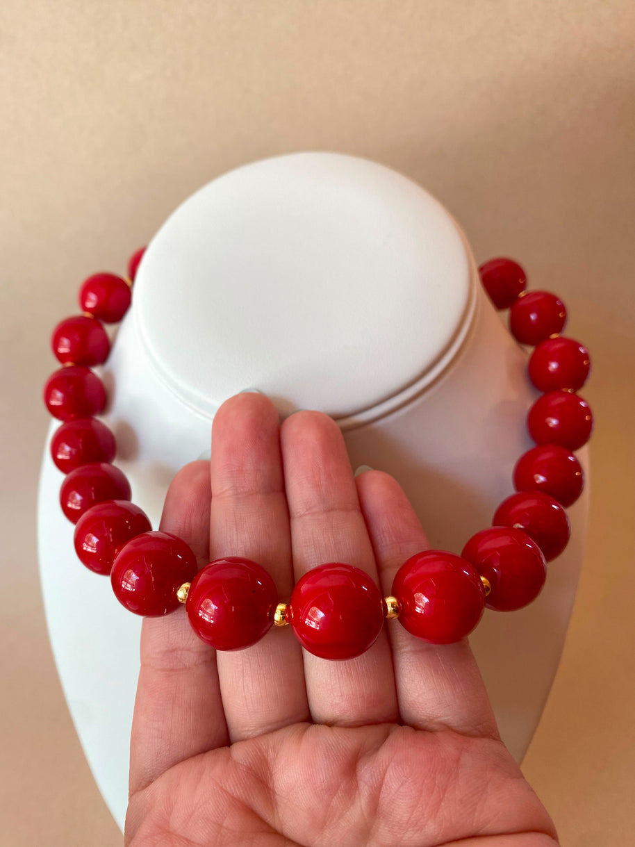 Red Balls Ceramic Charms Pattern Necklace