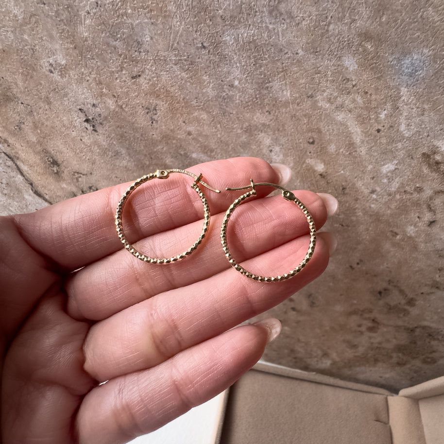 Medium Hammered Hoops 14k Solid Gold Earrings