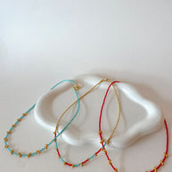 Red and Turquoise Blue Golden Miyuki Choker Necklace