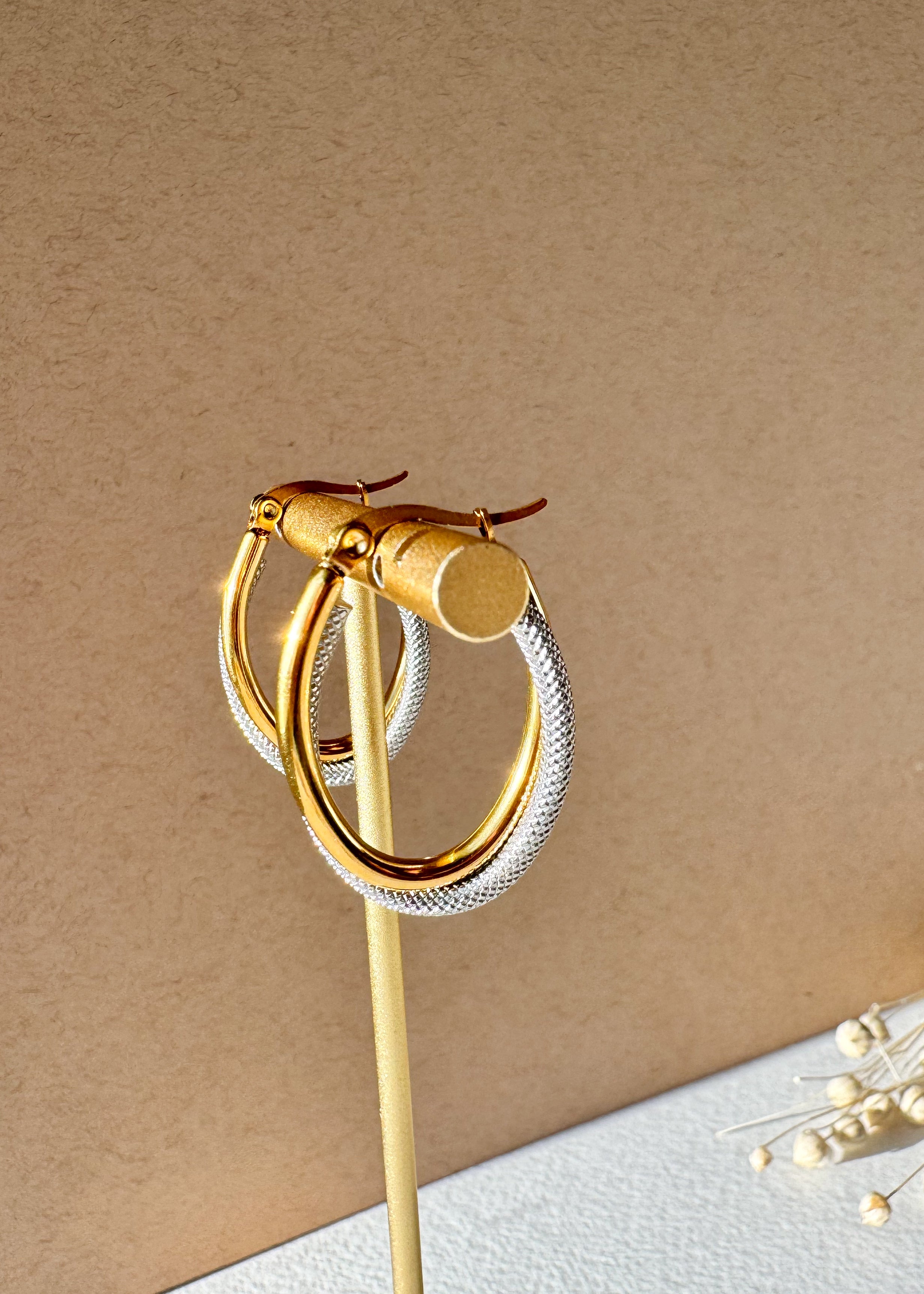 2 Gold Steel U Shape Zircon Hoops