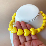 Yellow Ceramic Hearts Pattern Necklace