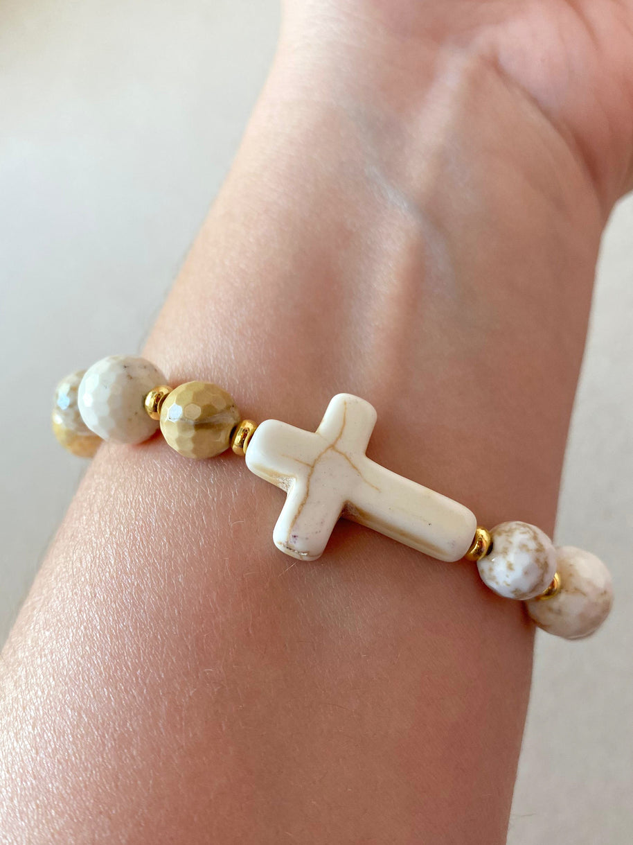 White Cross and Beads Elastic Bracelet