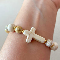 White Cross and Beads Elastic Bracelet