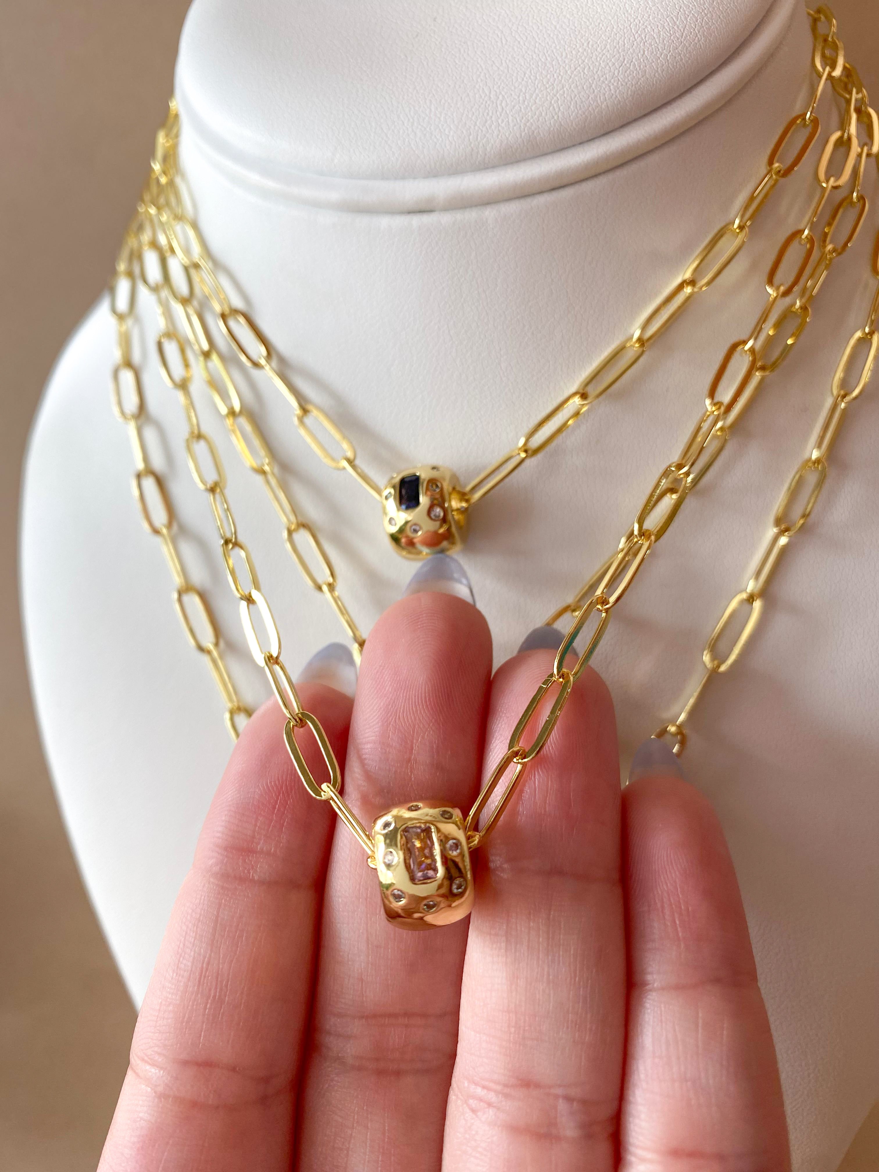 Golden Links Chain with Circular Crystal Charms Necklace