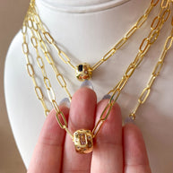 Golden Links Chain with Circular Crystal Charms Necklace