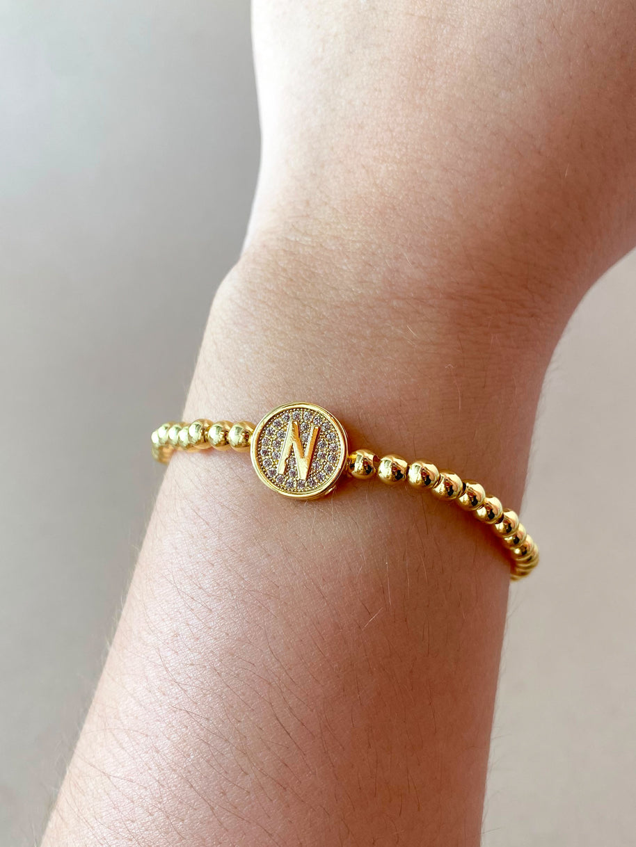 Initials Circular Crystal Golden Elastic Bracelets