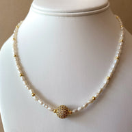 Little Pearls and Golden Fire Ball Charm Necklace