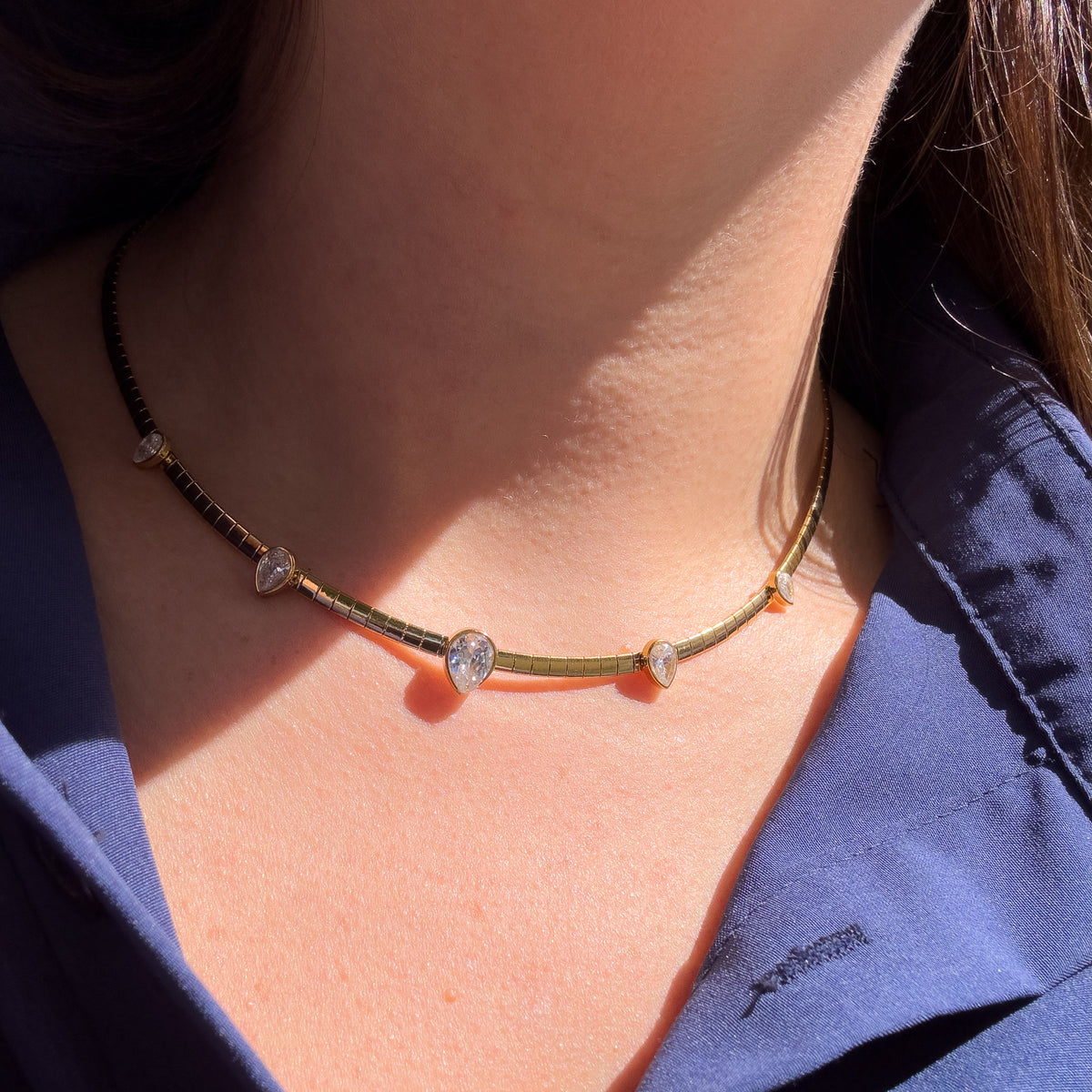 Golden Drop Zircons Choker Steel Necklace