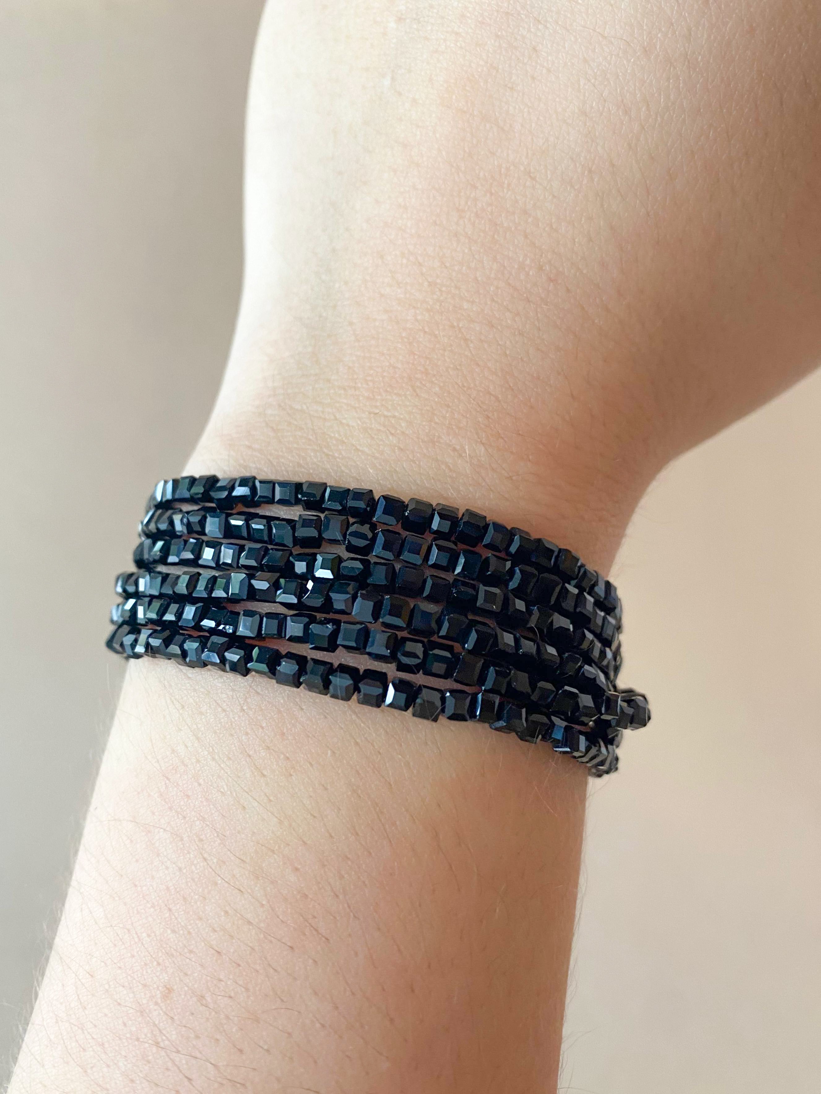 Black Crystals Layers Adjustable Bracelet