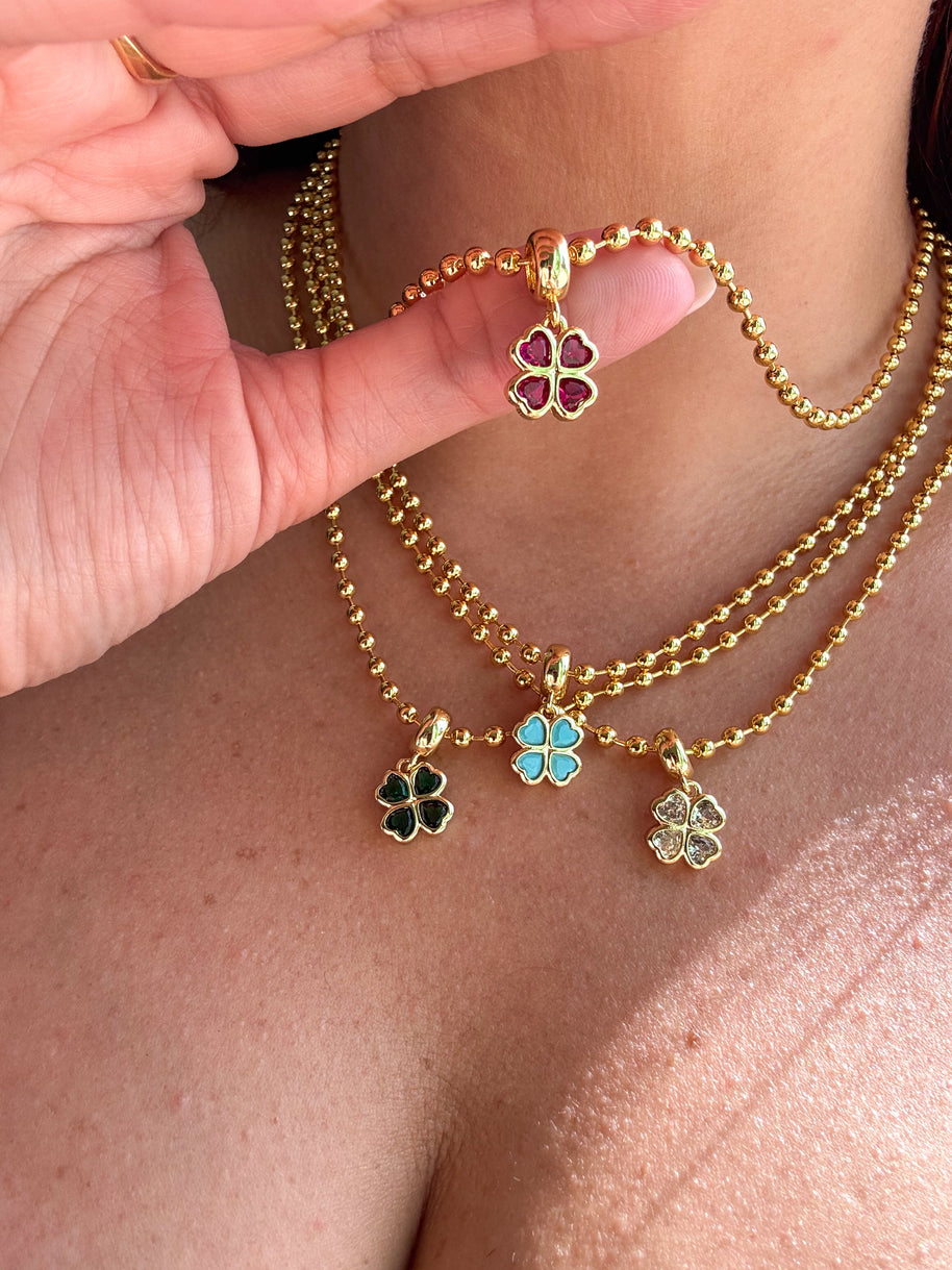 4 Different Colors of Crystal Clover Necklaces