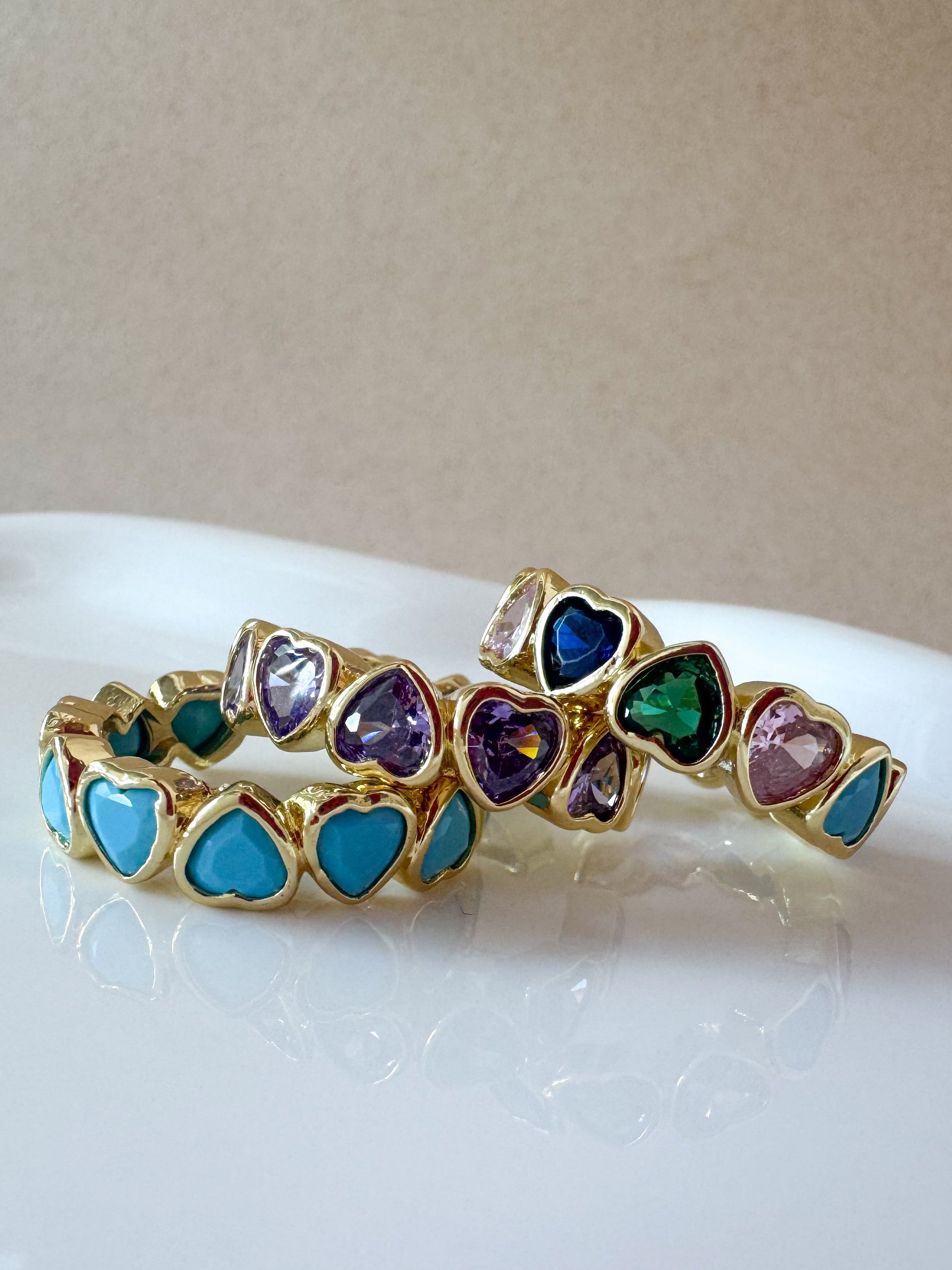 Crystals Hearts Colorful Rings