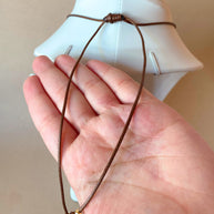 Golden Shiny Medium Heart Brown Leather Adjustable Necklace