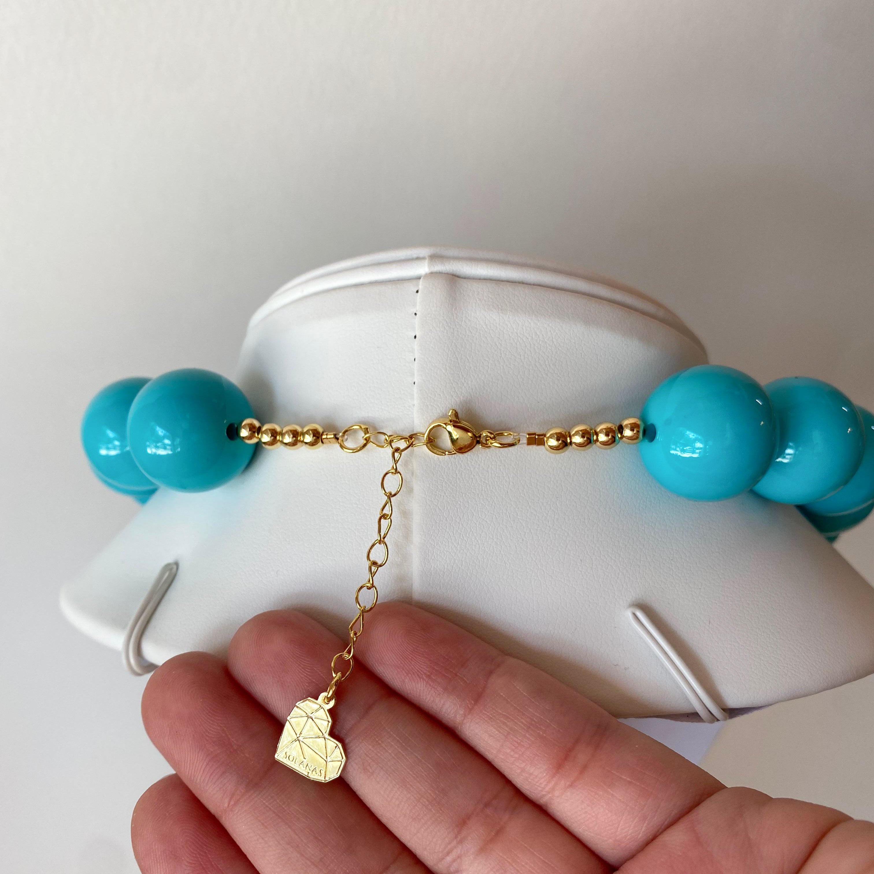 Acrylic Turquoise Gumball Bead with White Heart Necklace