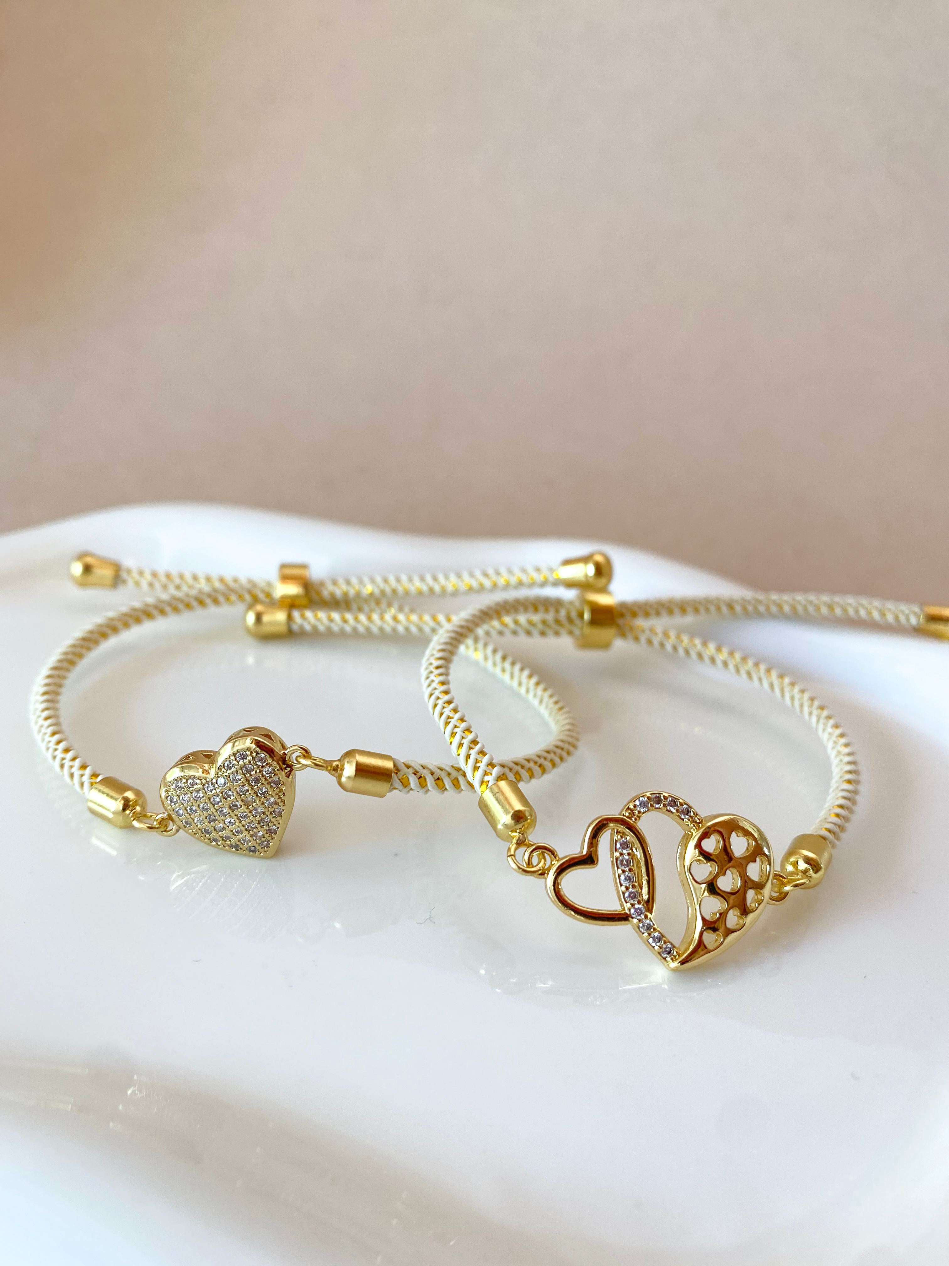 Shiny Heart Cream Adjustable Bracelet