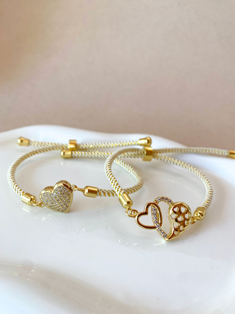Shiny Heart Cream Adjustable Bracelet