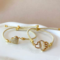 Shiny Heart Cream Adjustable Bracelet