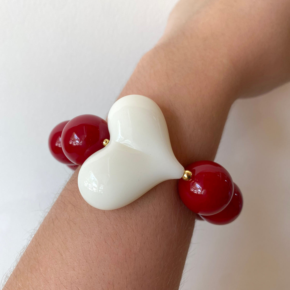 Acrylic Red Wine Gumball Bead with White Heart Bracelet