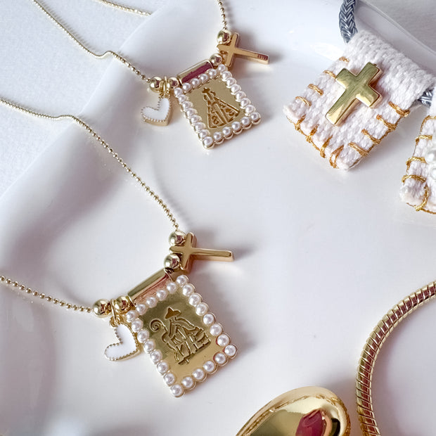 Divina Pastora Virgin Pearls Scapular Necklace