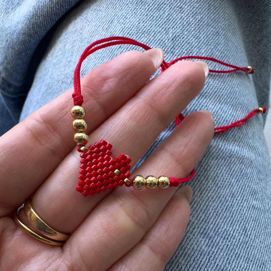 Red and Golden Heart Miyuki Adjustable Bracelet
