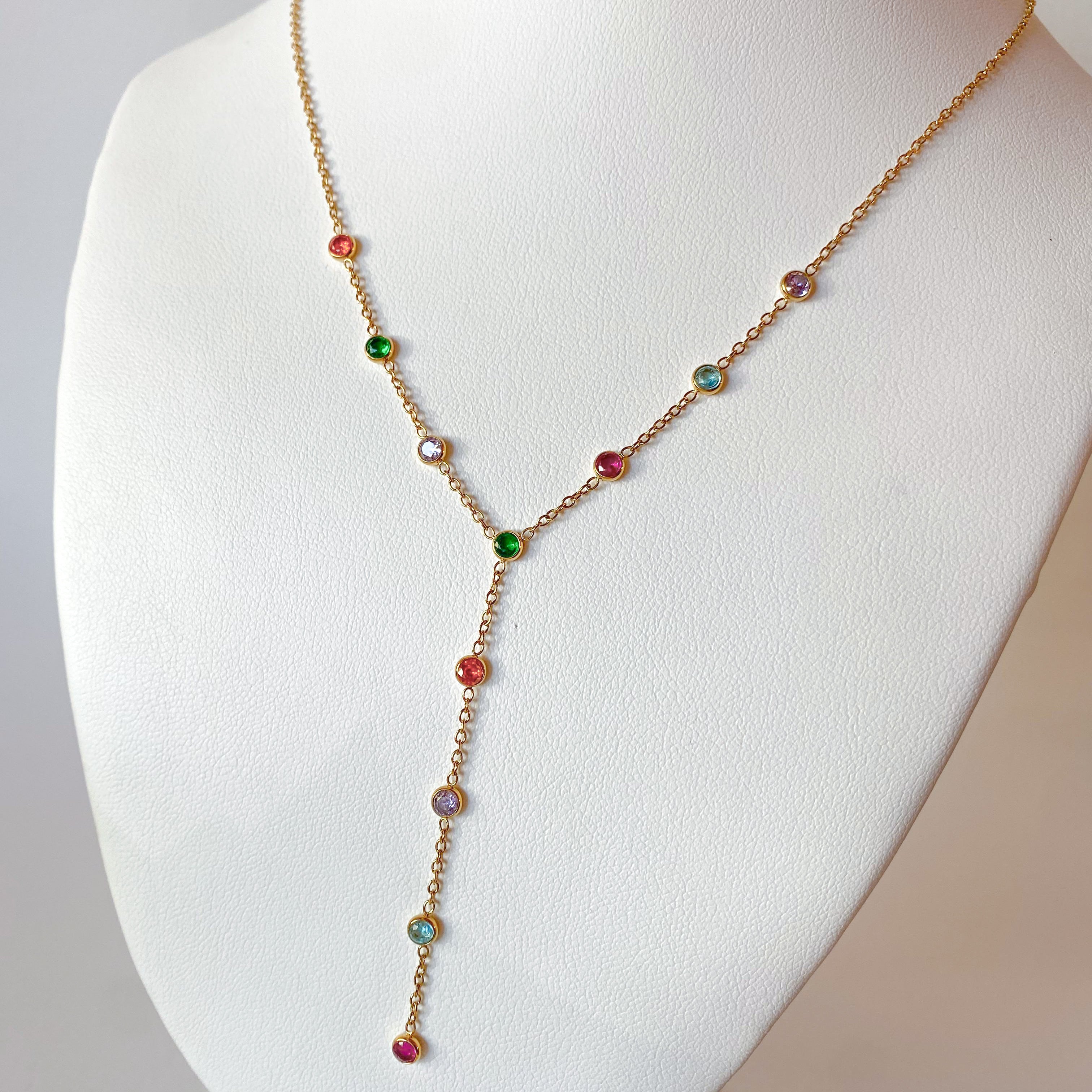 Gold Rainbow Crystals Steel Necklace
