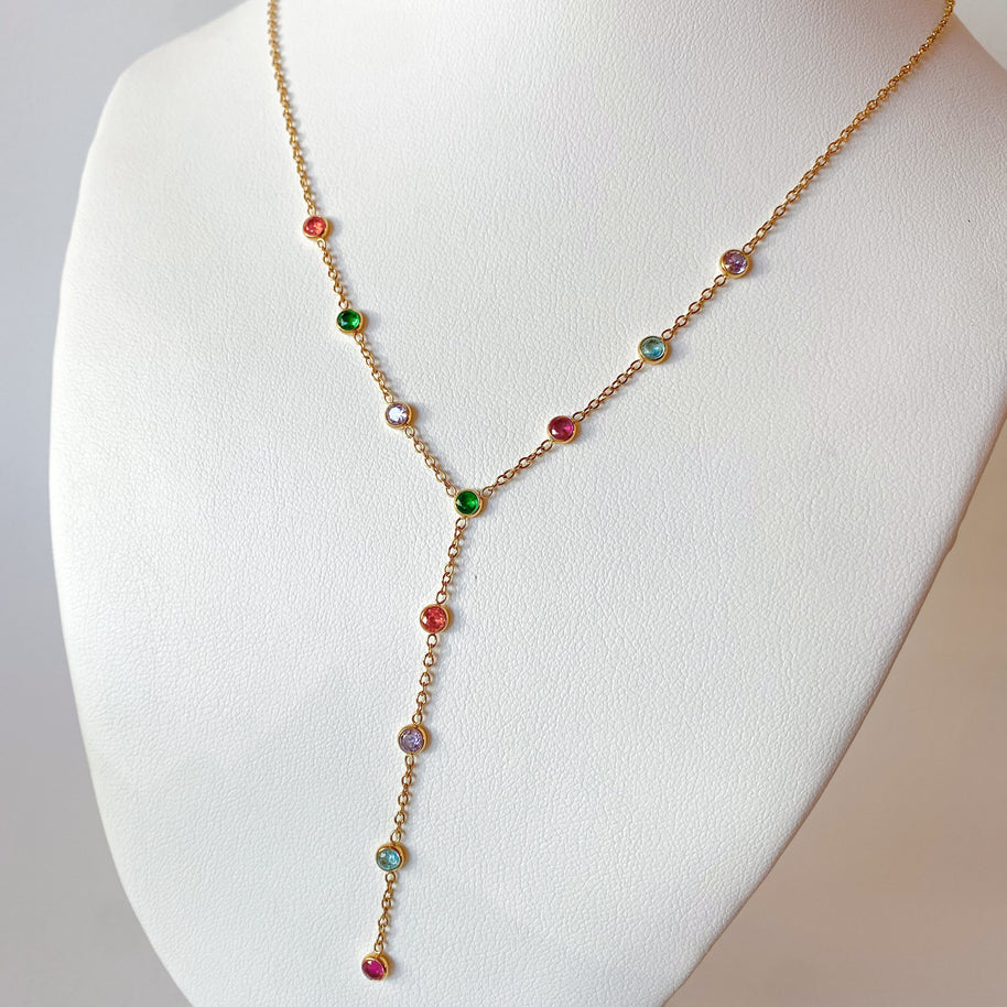 Gold Rainbow Crystals Steel Necklace