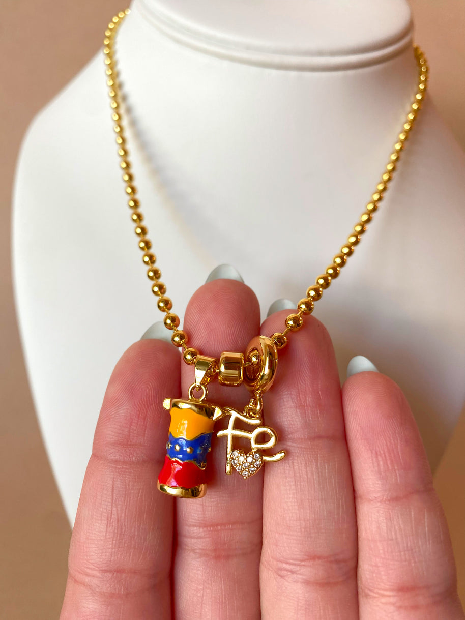 Venezuelan Greca and Faith Charms Necklace