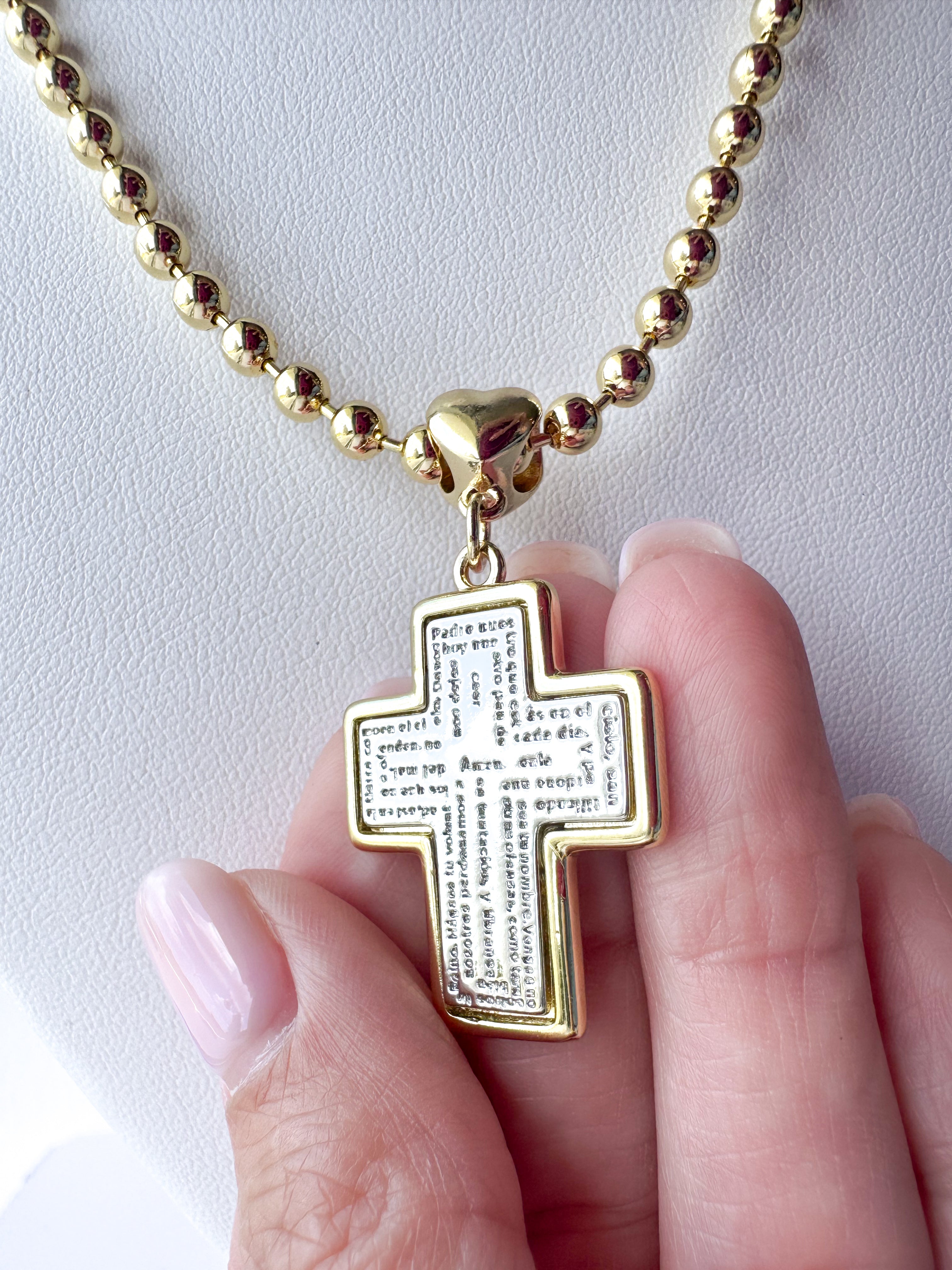 Our Father Cross Heart Style Medal Necklace
