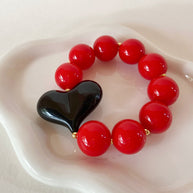 Acrylic Red Gumball Bead with Black Heart Bracelet