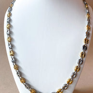 Large Silver & Gold Steel Coffee Grain Necklace